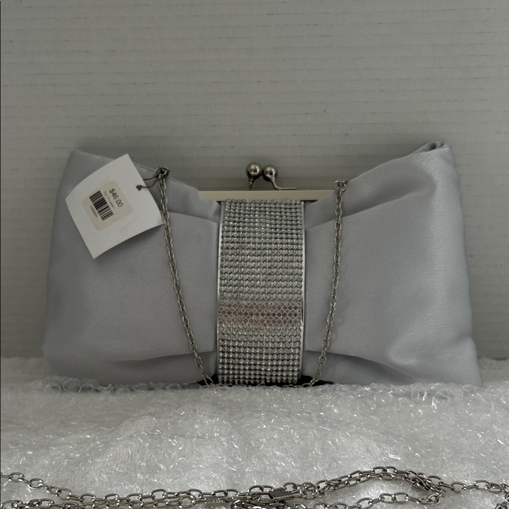 Elegant Silver Clutch with Chain Strap  New-